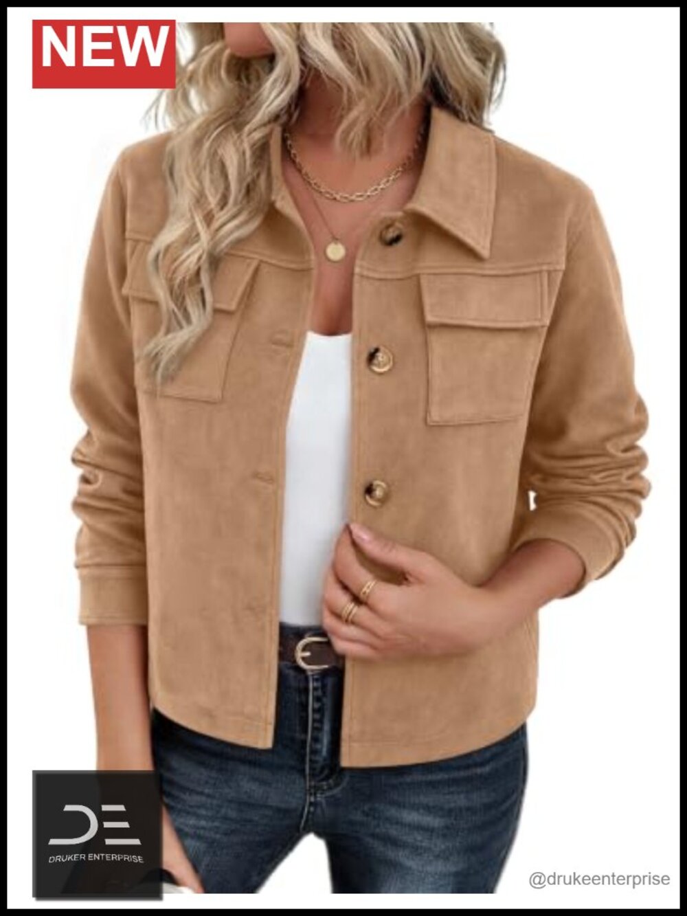 Faux Suede Cropped Shacket Button Down Casual Jacket Loose Fit